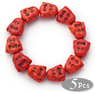 Wholesale 5 Pieces Dyed Brick Red Color Turquoise Maitreya Buddha Head Stretch Bangle Bracelets