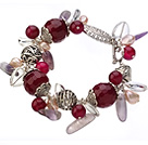 Wholesale Vintage Style Red Agate Irregular Shape Pearl Crystal And Tibet Silver Accessory Bracelet With Toggle Clasp