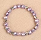 Simple Stretchy Style Natural Potato Shape Light Pueple Freshwater Pearl Elastic Bracelet
