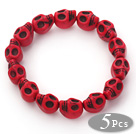 Wholesale 5 Pieces Dyed Red Turquoise Skull Stretch Bangle Bracelet ( Total 5 Pieces)