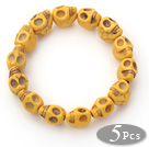 Wholesale 5 Pieces Dyed Yellow Color Turquoise Skull Stretch Bangle Bracelet ( Total 5 Pieces)