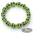 5 Pieces Dyed Green Turquoise Skull Stretch Bangle Bracelet ( Total 5 Pieces)