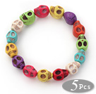Wholesale 5 Pieces Dyed Multi Color Turquoise Skull Stretch Bangle Bracelet ( Total 5 Pieces)