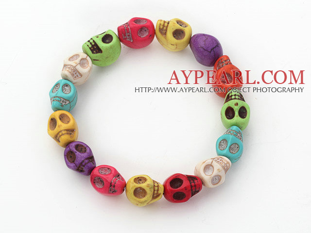 5 Pieces Dyed Multi Color Turquoise Skull Stretch Bangle Bracelet ( Total 5 Pieces)