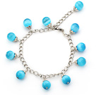 Single Strand Sky Blue Cats Eye Bracelet with Metal Extendable Chain
