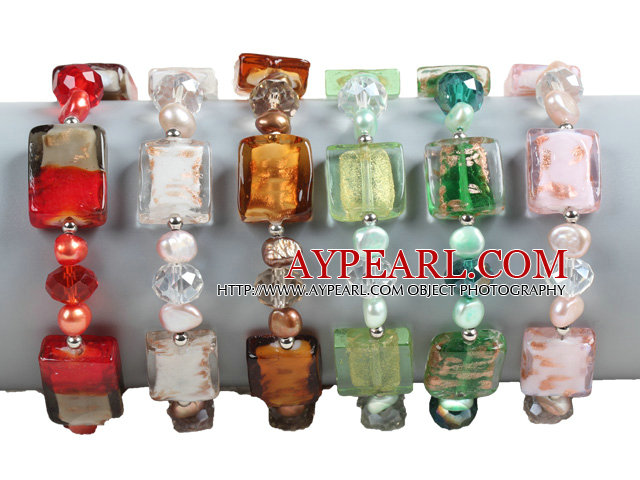 6 PCS Beautiful Multi Color Natural Pearl Cube Colored Glaze Bead Bracelet (Random Color)