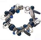 Wholesale Vintage Style Heart Shape Clear Crystal Blue Agate Pearl Tibet Silver Accessory Bracelet With Toggle Clasp