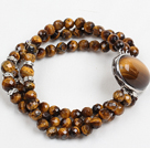 Wholesale Fashion Three Strand Faceted Tiger Eye Stone Beads Bracelet