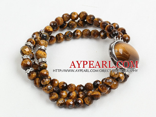 Fashion Three Strand Faceted Tiger Eye Stone Beads Bracelet