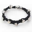 Wholesale Black Leather Woven Bracelets with Heart Shape Metal Accessories