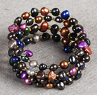 prevailing Multi Color Natural Freshwater Pearl 3 Strand Bangle Bracelet