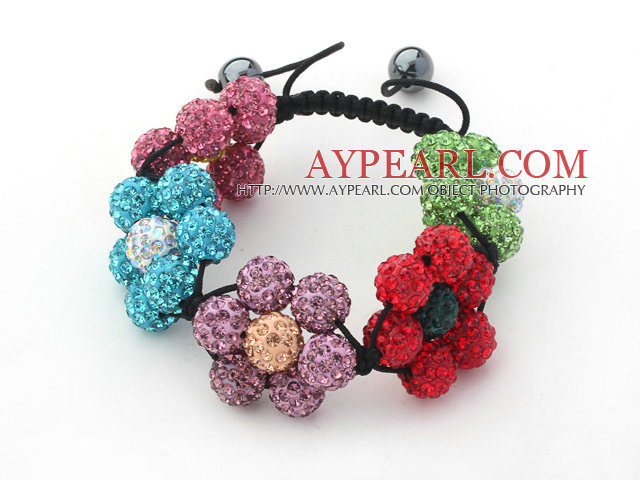 2013 Summer New Design Multi Color Rhinestone Flower Adjustable Drawstring Bracelet