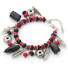 Wholesale Assorted Red Coral and Multi Shape Black Agate Charm Bracelets with Extendable Chain