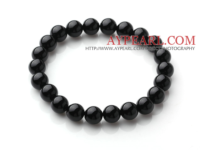 Classic Design Single Strand A Grade 8mm Round Black Agate Beads Elastic Braceelt