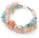 Wholesale Assorted Aquamarine and Citrine and Rose Quartz Bracelet with Golden Rose Color Ball