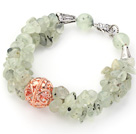 Wholesale Light Green Series Prehnite Chips Bracelet with Golden Rose Color Ball