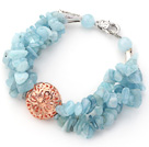 Wholesale Light Blue Series Aquamarine Chips Bracelet with Golden Rose Color Ball