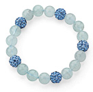 Wholesale 9-10mm Round Natural Aquamarine and Blue Rhinestone Ball Stretch Bracelet
