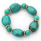 Assorted Green Turquoise Beaded Stretch Bracelet with Golden Color Metal Spacer