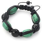 Wholesale Drum Shape Turquoise and Black Agate and Black Leather Woven Adjustable Drawstring Bracelet