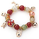 Wholesale Assorted Red Color Carnelian and Colored Glaze and Mosaics Shell Charm Stretch Bracelet