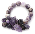Assorted Round Amethyst and Irregular Shape Amethyst Beaded Stretch Bracelet