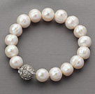 Classic Design 10-11mm Round White Freshwater Pearl Beaded Stretch Bracelet with Magnetic Clasp