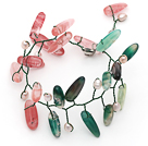 Wholesale Pink Freshwater Pearl and Branch Shape Cherry Quartz and Green Agate Wire Crocheted Multi Color Bracelet