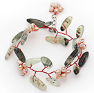 Discount Pink Freshwater Pearl Flower and Branch Shape Prehnite Wire Crocheted Bracelet