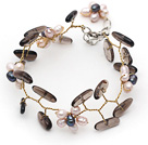 Wholesale Pink Freshwater Pearl Flower and Branch Shape Smoky Quartz Wire Crocheted Bracelet