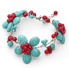 Wholesale Assorted Green Turquoise and Alaqueca Flower Wire Crocheted Bracelet with Adjustable Chain