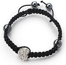 Wholesale Fashion Style Heart Shape White Rhinestone Woven Adjustable Drawstring Bracelet