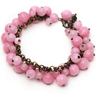 Pink Color Round Candy Jade Bracelet with Bronze Chain