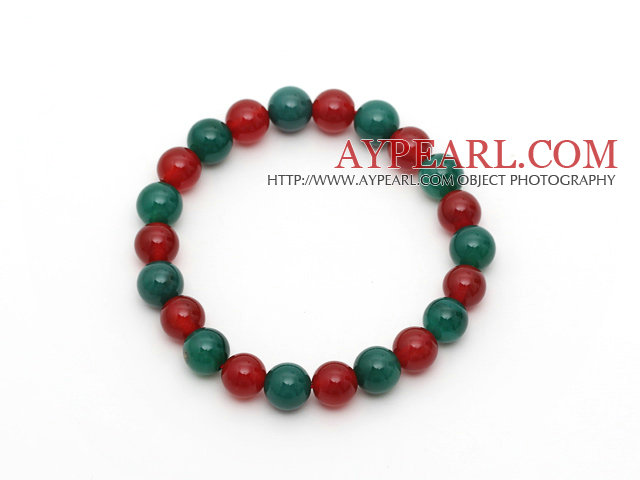2014 Christmas Design Round 8mm Green Agate and Carnelian Stretch Beaded Bracelet