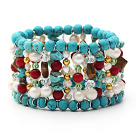 Wholesale Assorted Turquoise and Red Coral and White Pearl and Tiger Eye Stretch Cuff Bracelet