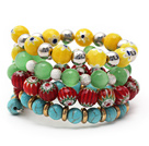 Wholesale Multi Color Assorted Turquoise and Cats Eye and Colored Glaze Wrap Bracelet