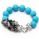 Wholesale New Design Round Blue Turquoise and Black Rutilated Quartz Knotted Bracelet