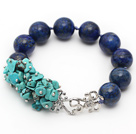 Discount New Design Turquoise Chips and Round Lapis Knotted Bracelet