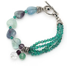 Wholesale Green Series Faceted Green Agate and Heart Shape Rainbow Fluorite Bracelet