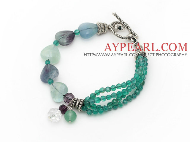 Green Series Faceted Green Agate and Heart Shape Rainbow Fluorite Bracelet