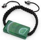Wholesale Simple Design Rectange Shape Green Brazil Striped Agate and Hematite Beads Adjustable Drawstring Bracelet