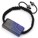 Discount Simple Design Rectange Shape Blue Brazil Striped Agate and Hematite Beads Adjustable Drawstring Bracelet