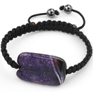 Discount Simple Design Rectange Shape Purple Crystallized Burst Pattern Agate and Hematite Beads Adjustable Drawstring Bracelet