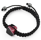 Wholesale Simple Design Square Shape Black and Purple Brazil Striped Agate and Hematite Beads Adjustable Drawstring Bracelet