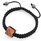 Wholesale Simple Design Square Shape Orange Color Striped Agate and Hematite Beads Adjustable Drawstring Bracelet