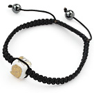 Simple Design Square Shape Yellow and White Porcelain and Hematite Beads Adjustable Drawstring Bracelet