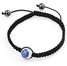 Wholesale Simple Design Round Blue and White Porcelain and Hematite Beads Adjustable Drawstring Bracelet