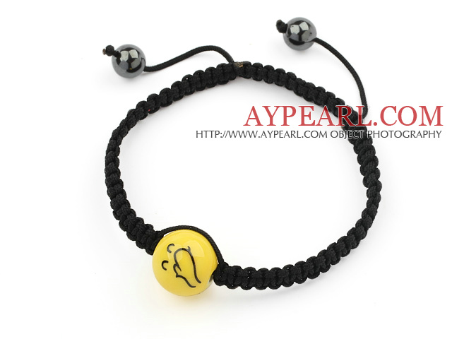 Simple Design Happy Porcelain Beads and Hematite Beads Adjustable Drawstring Bracelet