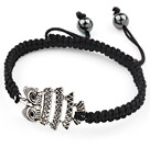 Wholesale Simple Design Alloy Owl Shape and Hematite Beads Adjustable Drawstring Bracelet