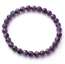 Chic Simple Design Single Strand 6mm Round Natural Faceted Amethyst Beads Elastic Bracelet